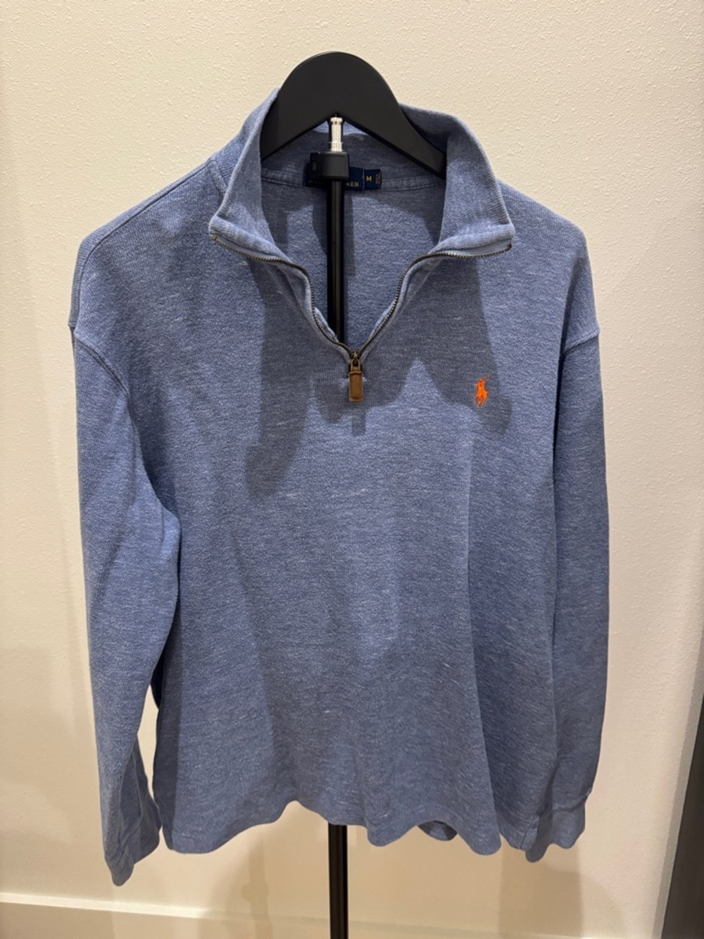 Ralph Lauren Heather Light Blue Quarter-Zip Pullover with Navy Label